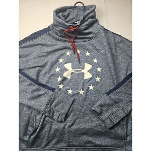 Under Armour Mens Large Fitted Funnel Neck Long Sleeve Sweater Blue Front Pocket